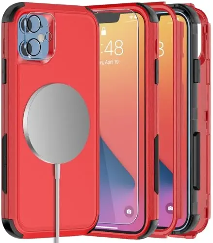 Diverbox for iPhone 11 Phone Case,iPhone 11 Magnetic Case [with Screen Protector & Camera Lens Protector ] Heavy Duty Phone Case for iPhone 11 Case (Magnetic Red) - DIVERBOX
