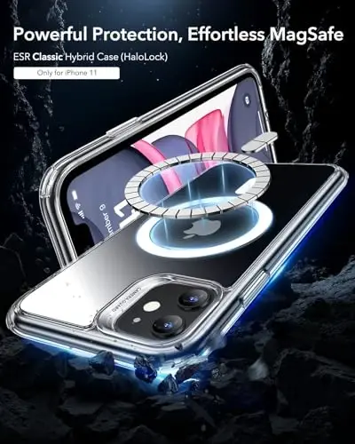 ESR for iPhone 11 Phone Case, Compatible with MagSafe, Shockproof Military-Grade Protection, Magnetic Phone Case for iPhone 11, Classic Hybrid Case (HaloLock), Clear 