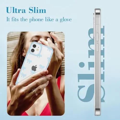 EYZUTAK Case for iPhone 11, Clear Cute Ribbon Bowknot Pattern Aesthetic Transparent Phone Case Raised Camera Protection Stylish Slim Soft Durable TPU Protective Cover for Women Girls - Blue - 9