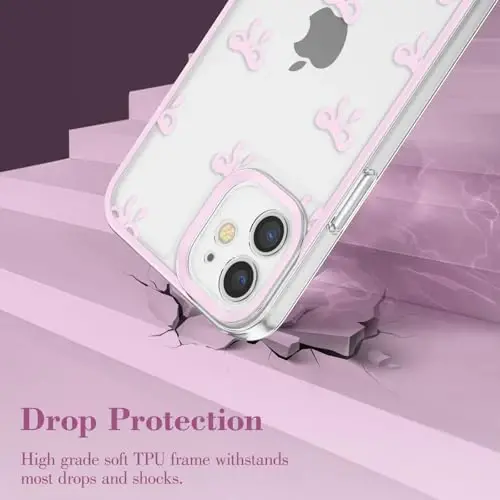 EYZUTAK Case for iPhone 11, Clear Cute Ribbon Bowknot Pattern Aesthetic Transparent Phone Case Raised Camera Protection Stylish Slim Soft Durable TPU Protective Cover for Women Girls - Pink - 3