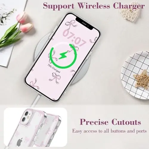 EYZUTAK Case for iPhone 11, Clear Cute Ribbon Bowknot Pattern Aesthetic Transparent Phone Case Raised Camera Protection Stylish Slim Soft Durable TPU Protective Cover for Women Girls - Pink - 5
