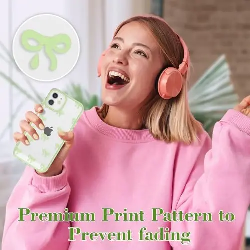 EYZUTAK Case for iPhone 11, Clear Cute Ribbon Bowknot Pattern Aesthetic Transparent Phone Case Raised Camera Protection Stylish Slim Soft Durable TPU Protective Cover for Women Girls - Green - 6