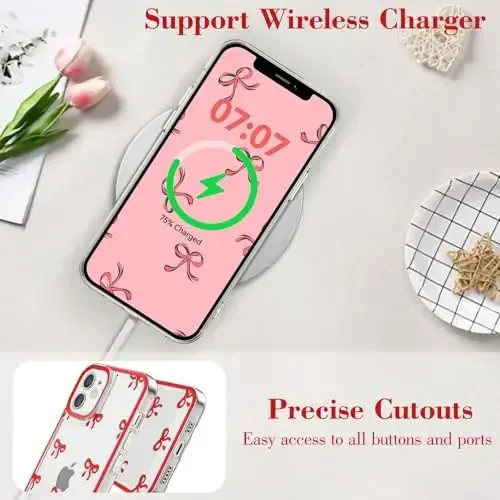 EYZUTAK Case for iPhone 11, Clear Cute Ribbon Bowknot Pattern Aesthetic Transparent Phone Case Raised Camera Protection Stylish Slim Soft Durable TPU Protective Cover for Women Girls - Red - 5