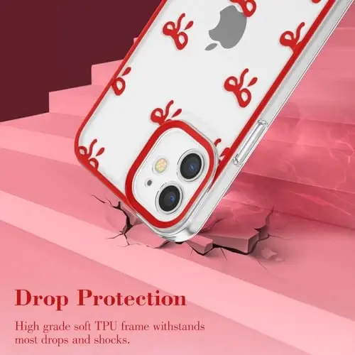 EYZUTAK Case for iPhone 11, Clear Cute Ribbon Bowknot Pattern Aesthetic Transparent Phone Case Raised Camera Protection Stylish Slim Soft Durable TPU Protective Cover for Women Girls - Red - 3