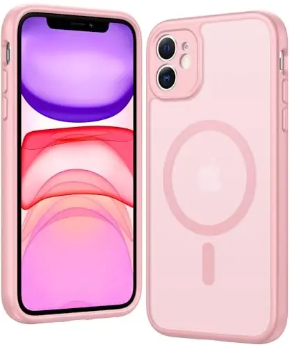 FNTCASE for iPhone 11 Case Matte: Magnetic Phone Cases Compatible with Magsafe Slim Anti Yellowing Military Grade Drop Protection Rugged Shockproof Protective Translucent Cell Cover (C-Pink) 