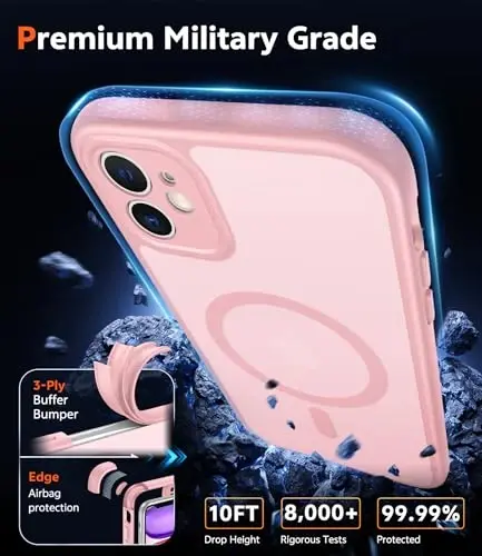 FNTCASE for iPhone 11 Case Matte: Magnetic Phone Cases Compatible with Magsafe Slim Anti Yellowing Military Grade Drop Protection Rugged Shockproof Protective Translucent Cell Cover (C-Pink) - 6