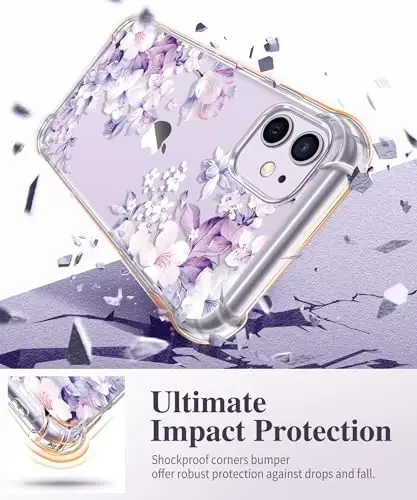 iPhone 11 için GVIEWIN Çiçekli Kılıf, Ekran Koruyucu ve Kamera Lens Koruyucu ile, [Sararma Yapmaz] Kadınlar için Yumuşak Darbe Emici Şeffaf Telefon Koruyucu Kılıf, Çiçek Desenli Tasarım 6.1