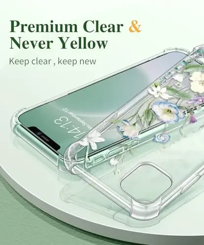 iPhone 11 için GVIEWIN Çiçekli Kılıf, Ekran Koruyucu ve Kamera Lens Koruyucu ile, [Sararmaz] Kadınlar için Yumuşak Darbe Emici Şeffaf Telefon Koruyucu Kılıf, Çiçek Desenli Tasarım 6.1