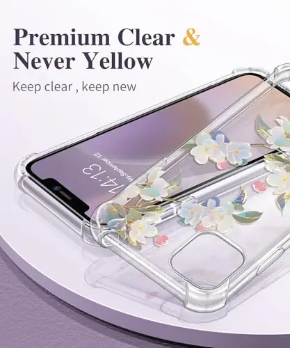 iPhone 11 için GVIEWIN Çiçekli Kılıf, Ekran Koruyucu ve Kamera Lensi Koruyucu ile, [Sararma Yapmaz] Kadınlar için Yumuşak Darbe Emici Şeffaf Telefon Koruyucu Kılıf, Çiçek Desenli Tasarım 6.1
