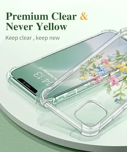 iPhone 11 için GVIEWIN Çiçekli Kılıf, Ekran Koruyucu ve Kamera Lensi Koruyucu ile, [Sararma Yapmaz] Kadınlar için Yumuşak Darbeye Dayanıklı Şeffaf Telefon Koruyucu Kılıf, Çiçek Desenli Tasarım 6.1