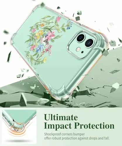 iPhone 11 için GVIEWIN Çiçekli Kılıf, Ekran Koruyucu ve Kamera Lensi Koruyucu ile, [Sararma Yapmaz] Kadınlar için Yumuşak Darbeye Dayanıklı Şeffaf Telefon Koruyucu Kılıf, Çiçek Desenli Tasarım 6.1