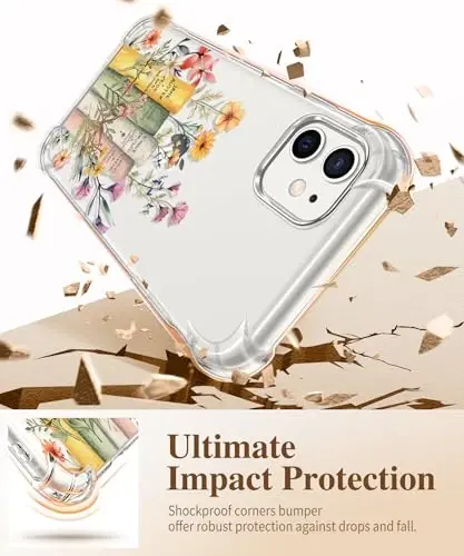 iPhone 11 için GVIEWIN Çiçekli Kılıf, Ekran Koruyucu ve Kamera Lensi Koruyucu ile, [Sararma Yapmaz] Kadınlar için Yumuşak Darbeye Dayanıklı Şeffaf Telefon Koruyucu Kılıf, Çiçek Desenli Tasarım 6.1
