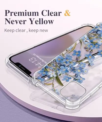 iPhone 11 için GVIEWIN Çiçekli Kılıf, Ekran Koruyucu ve Kamera Lensi Koruyuculu, [Sararma Yapmaz] Kadınlar için Yumuşak Darbe Emici Şeffaf Telefon Kılıfı, Çiçek Desenli Tasarım 6.1