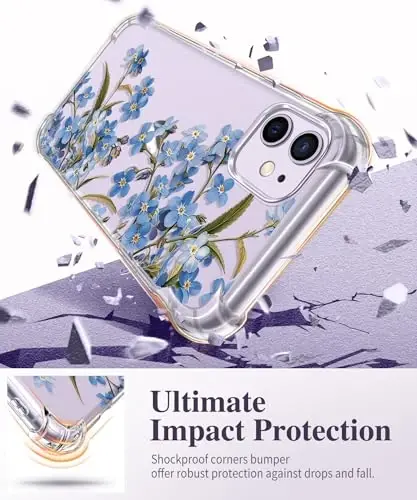 iPhone 11 için GVIEWIN Çiçekli Kılıf, Ekran Koruyucu ve Kamera Lensi Koruyuculu, [Sararma Yapmaz] Yumuşak Darbe Emici Şeffaf Kadın Telefon Kılıfı, Çiçek Desenli Tasarım 6.1