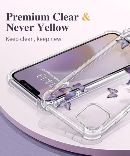 iPhone 11 için GVIEWIN Çiçekli Kılıf, Ekran Koruyucu ve Kamera Lensi Koruyuculu, [Sararmaz] Kadınlar için Yumuşak Darbeye Dayanıklı Şeffaf Telefon Koruyucu Kılıf, Çiçek Desenli Tasarım 6.1