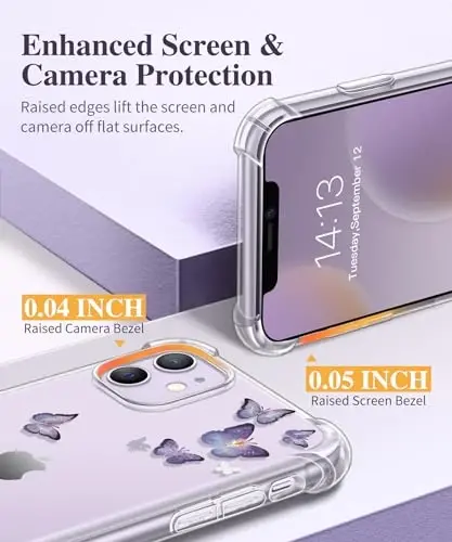 iPhone 11 için GVIEWIN Çiçekli Kılıf, Ekran Koruyucu ve Kamera Lensi Koruyuculu, [Sararmaz] Kadınlar için Yumuşak Darbeye Dayanıklı Şeffaf Telefon Koruyucu Kılıf, Çiçek Desenli Tasarım 6.1