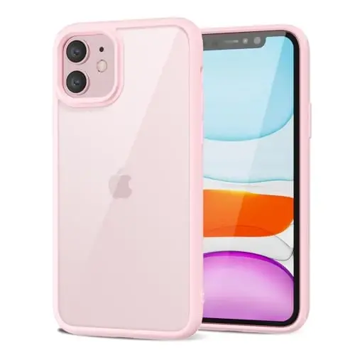 LoeoeL for iPhone 11 Case Clear, Transparent Hybrid 11 Phone Case [Hard Plastic & Soft Silicone Bumper] Acrylic Non Yellowing Thin Slim Protective Cover for Women, Light Pink 