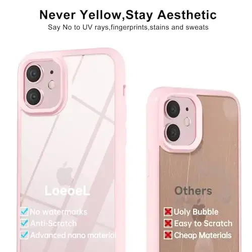 LoeoeL for iPhone 11 Case Clear, Transparent Hybrid 11 Phone Case [Hard Plastic & Soft Silicone Bumper] Acrylic Non Yellowing Thin Slim Protective Cover for Women, Light Pink - 13