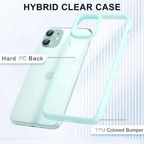 LoeoeL for iPhone 11 Case Clear, Transparent Hybrid 11 Phone Case [Hard Plastic & Soft Silicone Bumper] Acrylic Non Yellowing Thin Slim Protective Cover for Women, Teal - 3