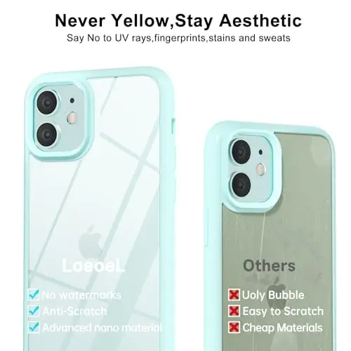 LoeoeL for iPhone 11 Case Clear, Transparent Hybrid 11 Phone Case [Hard Plastic & Soft Silicone Bumper] Acrylic Non Yellowing Thin Slim Protective Cover for Women, Teal - 4
