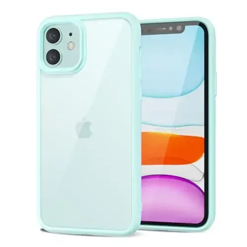 LoeoeL for iPhone 11 Case Clear, Transparent Hybrid 11 Phone Case [Hard Plastic & Soft Silicone Bumper] Acrylic Non Yellowing Thin Slim Protective Cover for Women, Teal - LOEOEL