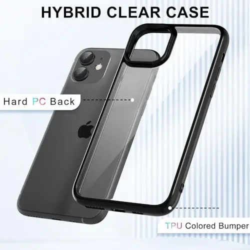 LoeoeL for iPhone 11 Case Clear, Transparent Hybrid 11 Phone Case [Hard Plastic & Soft Silicone Bumper] Acrylic Non Yellowing Thin Slim Protective Cover for Women, Black - LOEOEL (1)