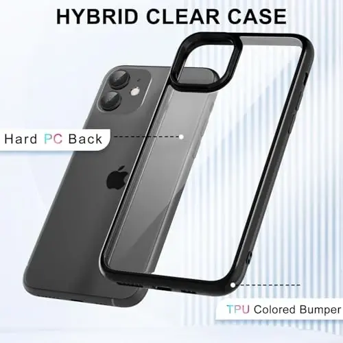 iPhone 11 için LoeoeL Kılıfı Şeffaf, Transparan Hibrit 11 Telefon Kılıfı [Sert Plastik ve Yumuşak Silikon Tampon] Akrilik Sararmayan İnce Koruyucu Kadınlar için Kapak, Siyah - 3