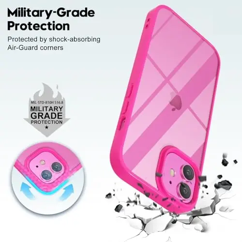 LoeoeL for iPhone 11 Case Clear, Transparent Hybrid 11 Phone Case [Hard Plastic & Soft Silicone Bumper] Acrylic Non Yellowing Thin Slim Protective Cover for Women, Neon Hot Pink - 6