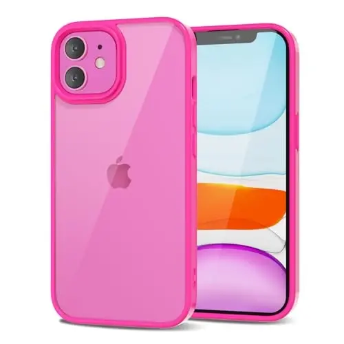 LoeoeL for iPhone 11 Case Clear, Transparent Hybrid 11 Phone Case [Hard Plastic & Soft Silicone Bumper] Acrylic Non Yellowing Thin Slim Protective Cover for Women, Neon Hot Pink - 2