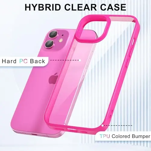 LoeoeL for iPhone 11 Case Clear, Transparent Hybrid 11 Phone Case [Hard Plastic & Soft Silicone Bumper] Acrylic Non Yellowing Thin Slim Protective Cover for Women, Neon Hot Pink - 3