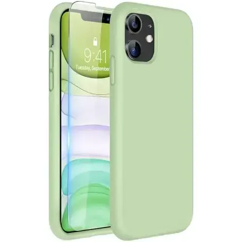 Miracase Designed for iPhone 11 Phone Case, with Screen Protector, Liquid Silicone Gel Rubber Full Body Drop Protection Shockproof Cover Phone Case for iPhone 11 6.1 inch, Matcha Green - 1