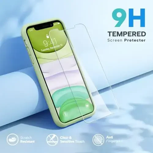 Miracase Designed for iPhone 11 Phone Case, with Screen Protector, Liquid Silicone Gel Rubber Full Body Drop Protection Shockproof Cover Phone Case for iPhone 11 6.1 inch, Matcha Green - 6