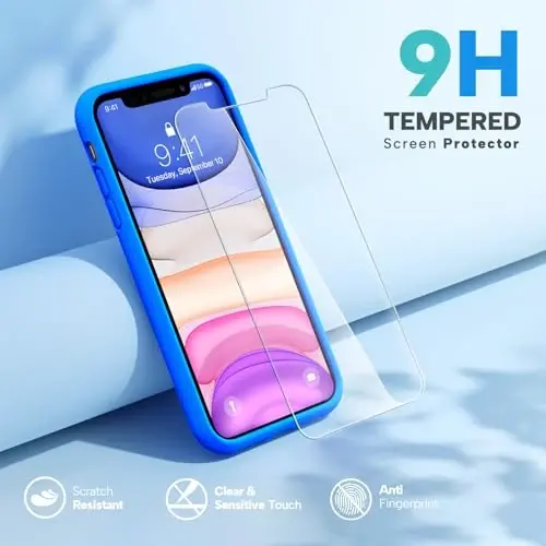 Miracase Designed for iPhone 11 Phone Case, with Screen Protector, Liquid Silicone Gel Rubber Full Body Drop Protection Shockproof Cover Phone Case for iPhone 11 6.1 inch, Mediterranean Blue - MIRACASE (1)