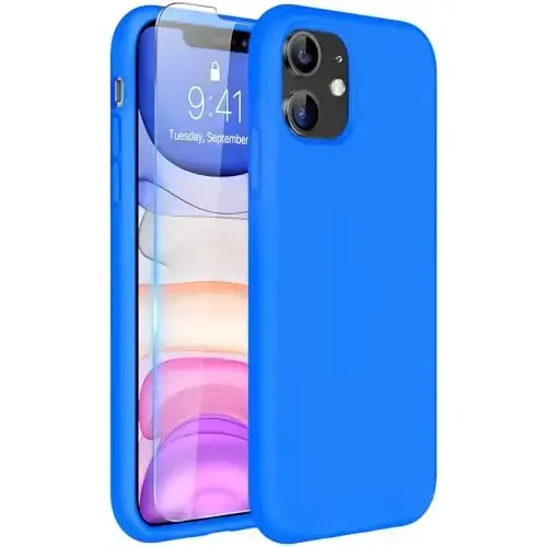 Miracase Designed for iPhone 11 Phone Case, with Screen Protector, Liquid Silicone Gel Rubber Full Body Drop Protection Shockproof Cover Phone Case for iPhone 11 6.1 inch, Mediterranean Blue 