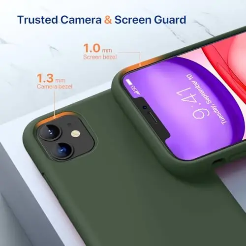 Miracase Designed for iPhone 11 Phone Case & iPhone XR Case, with Screen Protector, Liquid Silicone Gel Rubber Drop Protection Shockproof Cover Phone Case for iPhone 11/XR, Dark Green - 4