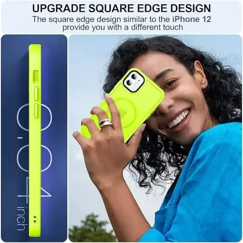 MOCCA Strong Magnetic for iPhone 11 Phone Case,[Compatible with Magsafe][Glass Screen Protector+Camera Lens Protector] Slim Thin Shockproof Cover Case for iPhone 11 6.1 inch, Fluorescent Green - 6
