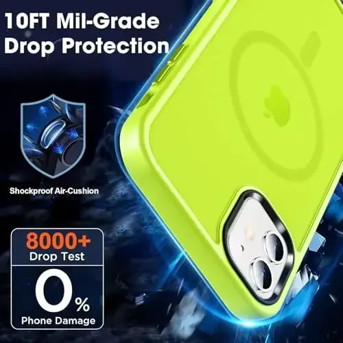 MOCCA Strong Magnetic for iPhone 11 Phone Case,[Compatible with Magsafe][Glass Screen Protector+Camera Lens Protector] Slim Thin Shockproof Cover Case for iPhone 11 6.1 inch, Fluorescent Green - 4