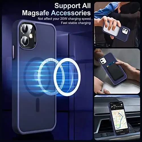 MOCCA Strong Magnetic for iPhone 11 Phone Case,[Compatible with Magsafe][Glass Screen Protector+Camera Lens Protector] Slim Thin Shockproof Cover Case for iPhone 11 6.1 inch, Deep Blue - 2