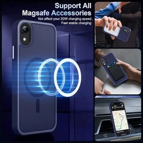 MOCCA Strong Magnetic for iPhone 11 Phone Case,[Compatible with Magsafe][Glass Screen Protector+Camera Lens Protector] Slim Thin Shockproof Cover Case for iPhone 11 6.1 inch, Deep Blue - 2