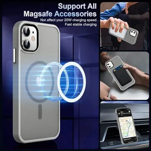 MOCCA Strong Magnetic for iPhone 11 Phone Case,[Compatible with Magsafe][Glass Screen Protector+Camera Lens Protector] Slim Thin Shockproof Cover Case for iPhone 11 6.1 inch, Titanium Gray - 2