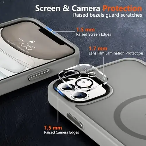 MOCCA Strong Magnetic for iPhone 11 Phone Case,[Compatible with Magsafe][Glass Screen Protector+Camera Lens Protector] Slim Thin Shockproof Cover Case for iPhone 11 6.1 inch, Titanium Gray - 5