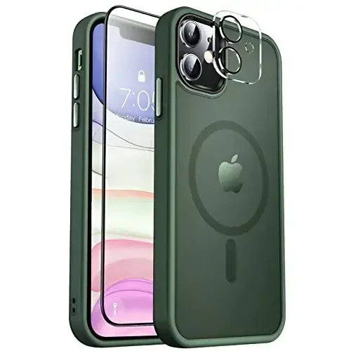 MOCCA Strong Magnetic for iPhone 11 Phone Case,[Compatible with Magsafe][Glass Screen Protector+Camera Lens Protector] Slim Thin Shockproof Cover Case for iPhone 11 6.1 inch, Midnight Green 