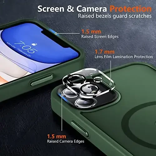 MOCCA Strong Magnetic for iPhone 11 Phone Case,[Compatible with Magsafe][Glass Screen Protector+Camera Lens Protector] Slim Thin Shockproof Cover Case for iPhone 11 6.1 inch, Midnight Green - 5