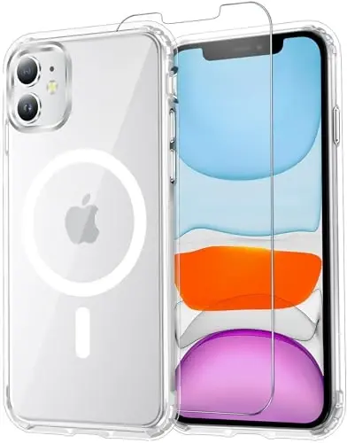 iPhone 11 için Temdan Kılıfı Şeffaf, Magsafe ile Uyumlu, Sararmaya Karşı, Askeri Sınıf Koruma, Darbeye Dayanıklı İnce Manyetik Telefon Kılıfı, Şeffaf 