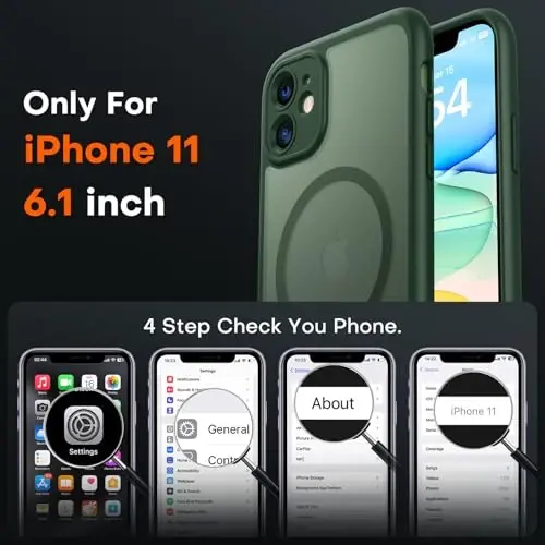 iPhone 11 için TOCOL Kılıf, Magsafe ile uyumlu, Tam Kamera Koruması, Dahili Mıknatıslar, Düşme Koruması, iPhone 11 6.1 inç için Yarı Saydam Mat Telefon Kılıfı (Alp Yeşili) - 2