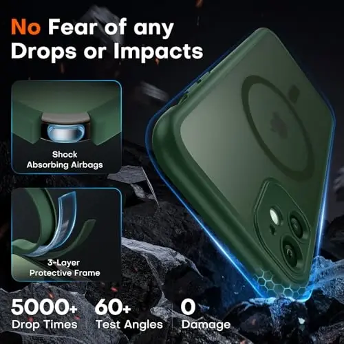 iPhone 11 için TOCOL Kılıf, Magsafe ile uyumlu, Tam Kamera Koruması, Dahili Mıknatıslar, Düşme Koruması, iPhone 11 6.1 inç için Yarı Saydam Mat Telefon Kılıfı (Alp Yeşili) - 4