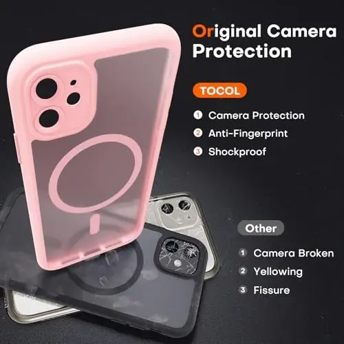 TOCOL for iPhone 11 Case, Compatible with MagSafe, Light Pink | Built-in Magnets, Full Camera & Military-Grade Protection, Anti-Slip Shockproof Translucent Matte Back Phone Cover - 5