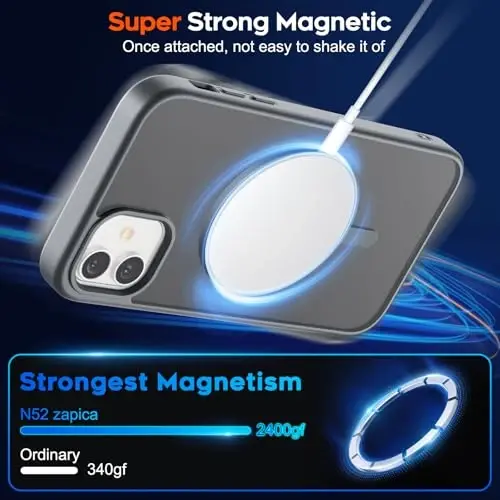iPhone 11 için zapica Magnetic Telefon Kılıfı, [MagSafe ile Uyumlu] [Askeri Sınıf Düşme Koruması] Yarı Saydam Mat Darbeye Dayanıklı Çizilmez Telefon Kılıfı, Koyu Gri - 3