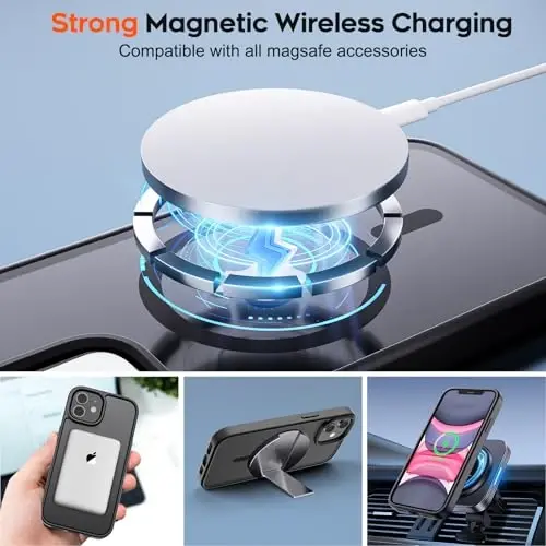 zapica Magnetic for iPhone 11 Phone Case, [Compatible with MagSafe] [Military Grade Drop Protection] Translucent Matte Shockproof Anti-Scratch Phone Case, Black - 4