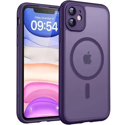 iPhone 11 Kılıf için TOCOL, Magsafe ile uyumlu, Tam Kamera Koruma, Dahili Mıknatıslar, Düşme Koruması, iPhone 11 6.1 inç için Yarı Saydam Mat Telefon Kılıfı (Gece Yarısı Moru) 
